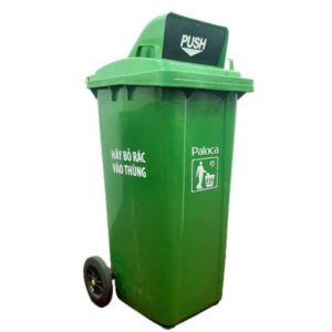 Thùng rác nhựa HDPE 120L nắp cao cửa đẩy xanh lá