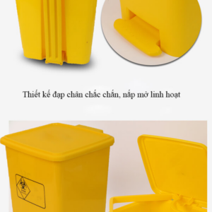 Thùng rác nhựa HDPE 30L đạp chân màu vàng