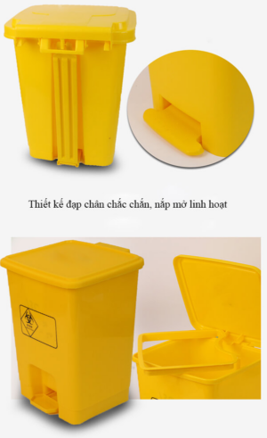 Thùng rác nhựa HDPE 30L đạp chân màu vàng