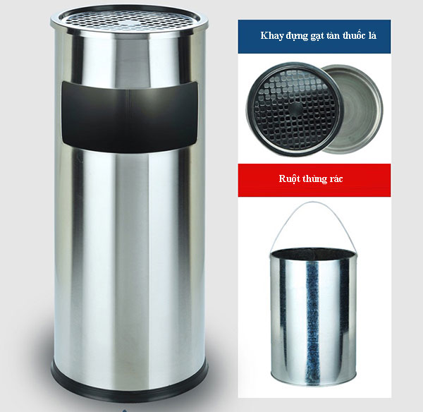 Thùng rác inox có gạt tàn